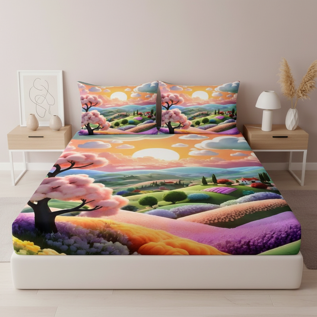 11D Ultra HD Printed Microfiber Bedsheet Set with 2 Pillow Covers