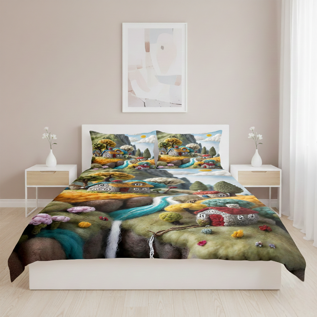 7D Ultra HD Printed Microfiber Bedsheet Set with 2 Pillow Covers