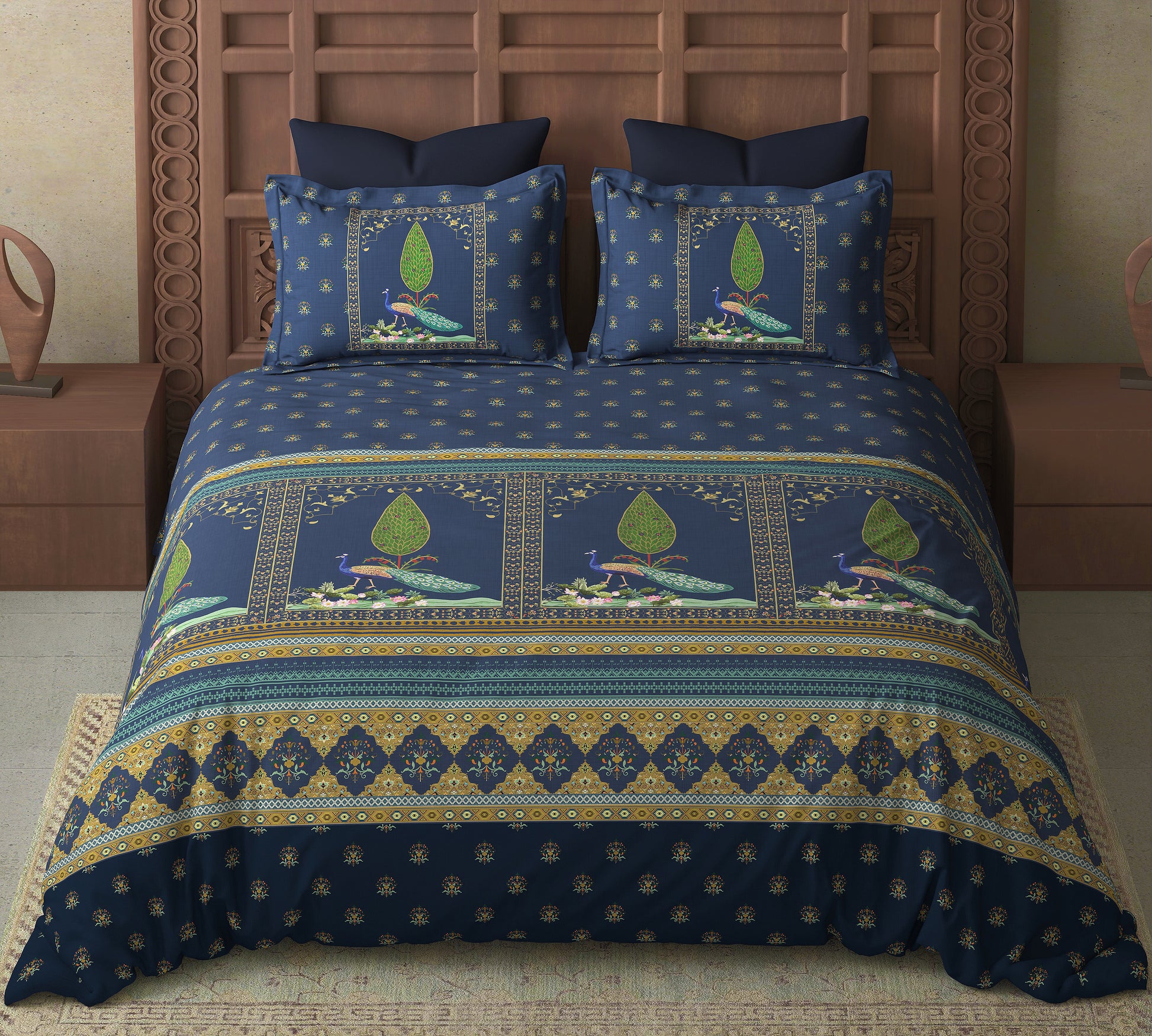 Luxury Cotton 200TC King Size Double Bedsheet with 2 Pillow Covers – 2.75 x 2.75 m