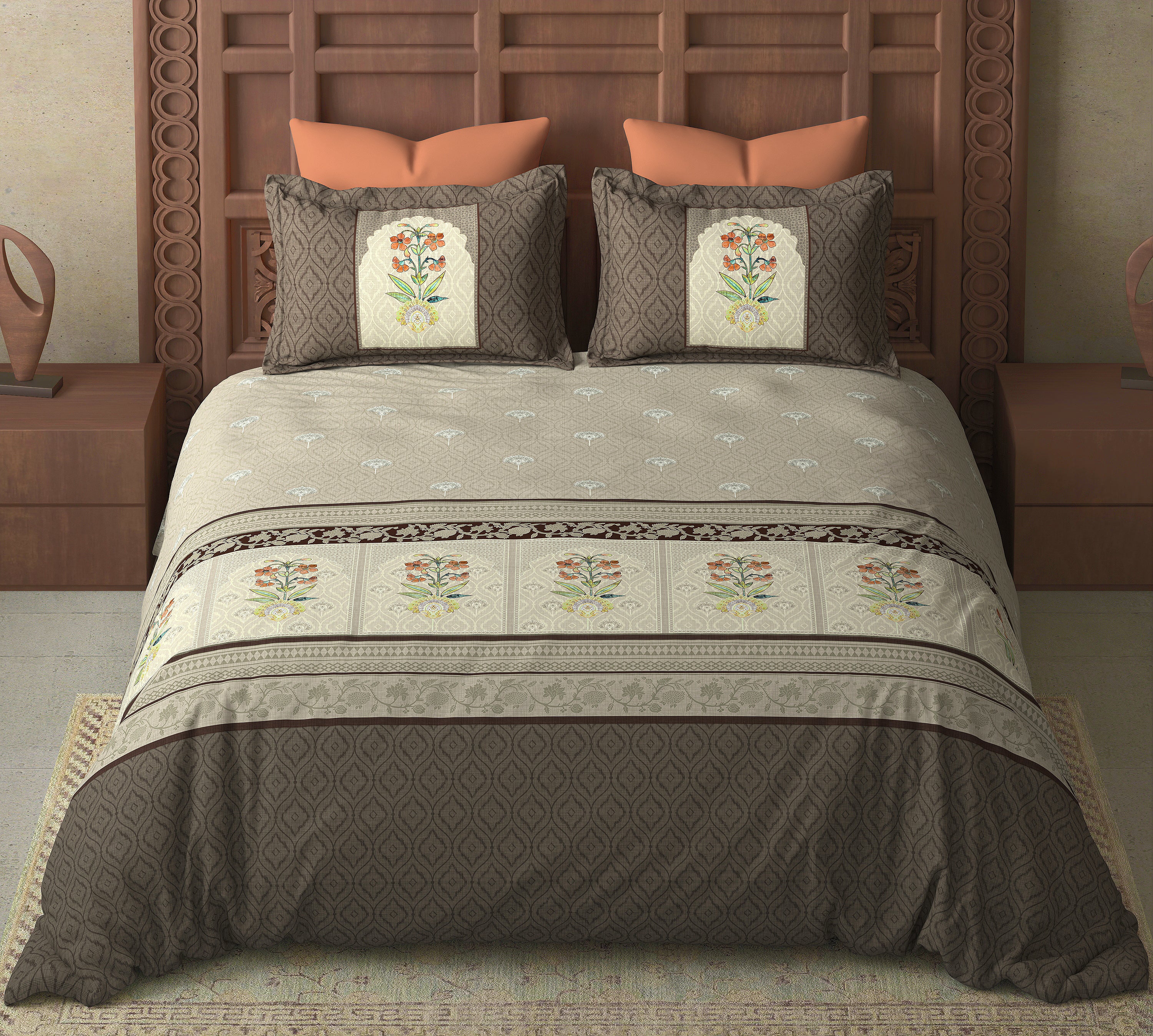 Luxury Cotton 200TC King Size Double Bedsheet with 2 Pillow Covers – 2.75 x 2.75 m