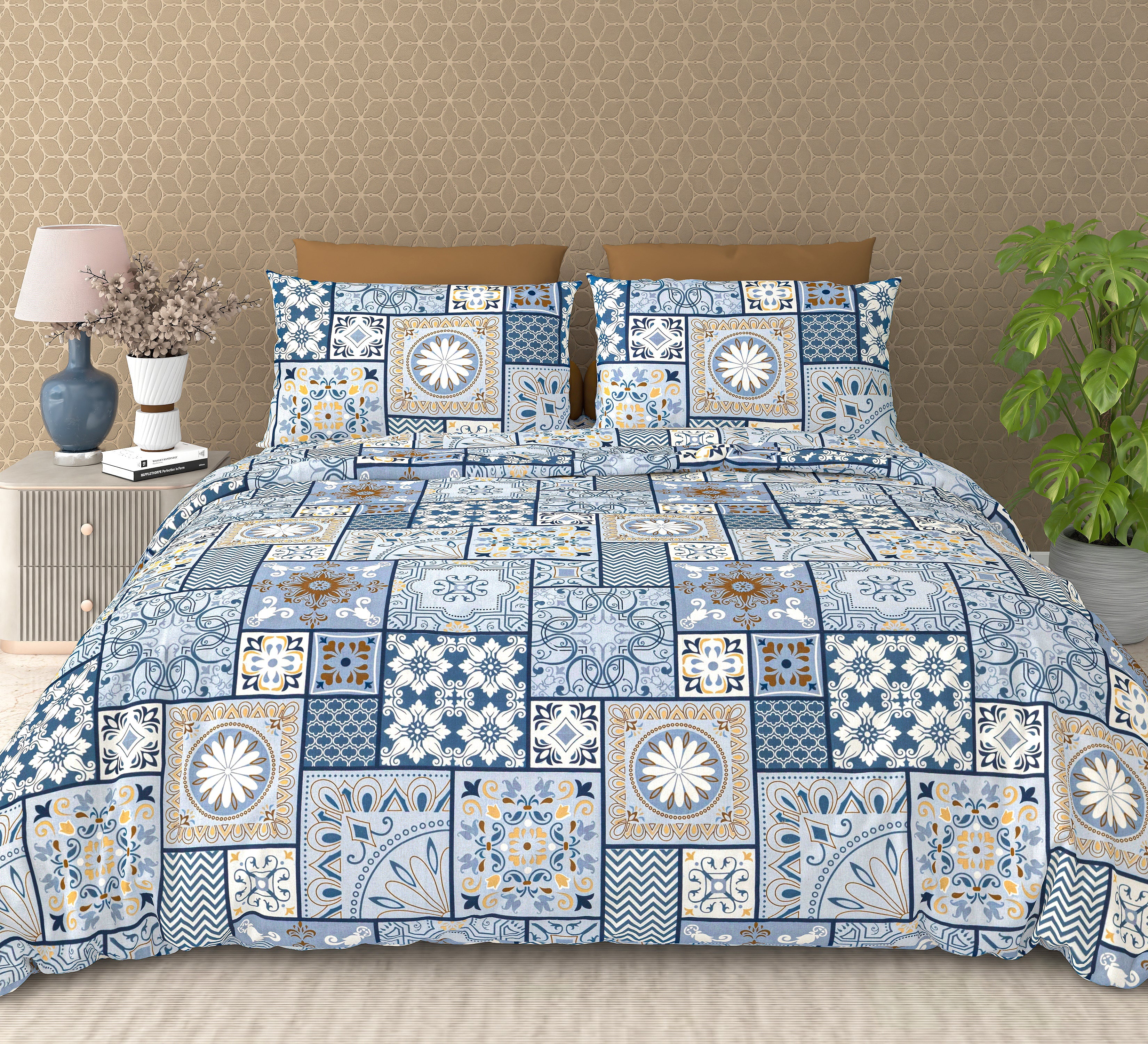 Cotton King Size Bedsheet Set – 120 TC (2.75x2.75m) with 2 Pillow Covers