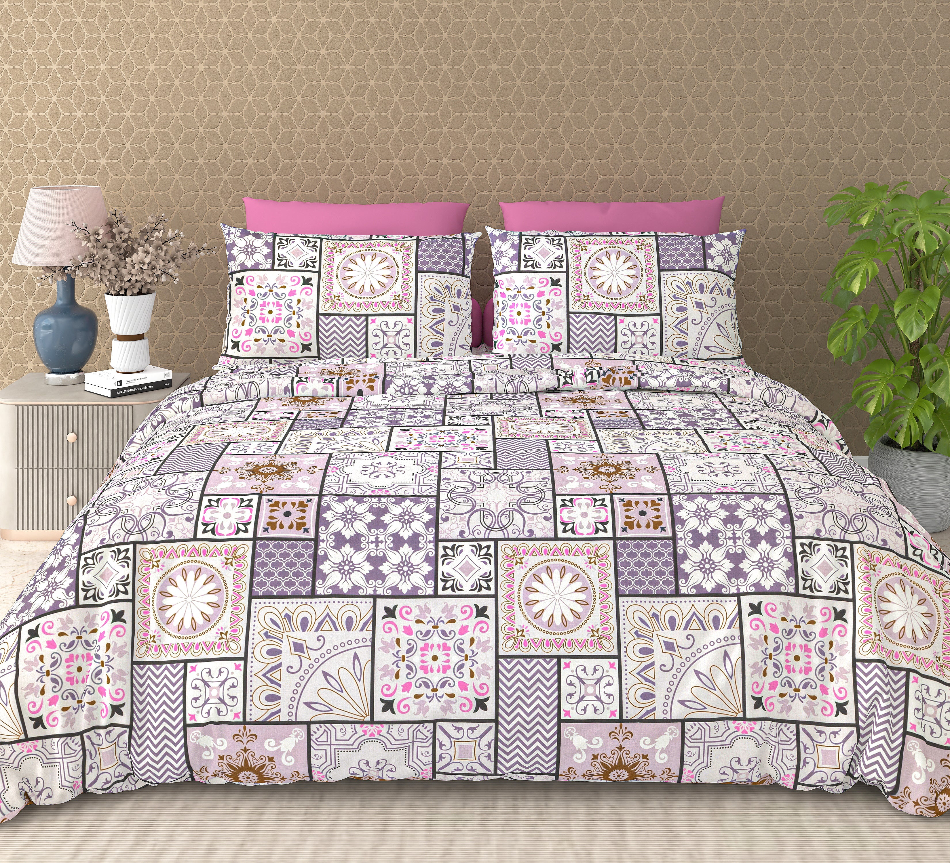 Cotton King Size Bedsheet Set – 120 TC (2.75x2.75m) with 2 Pillow Covers