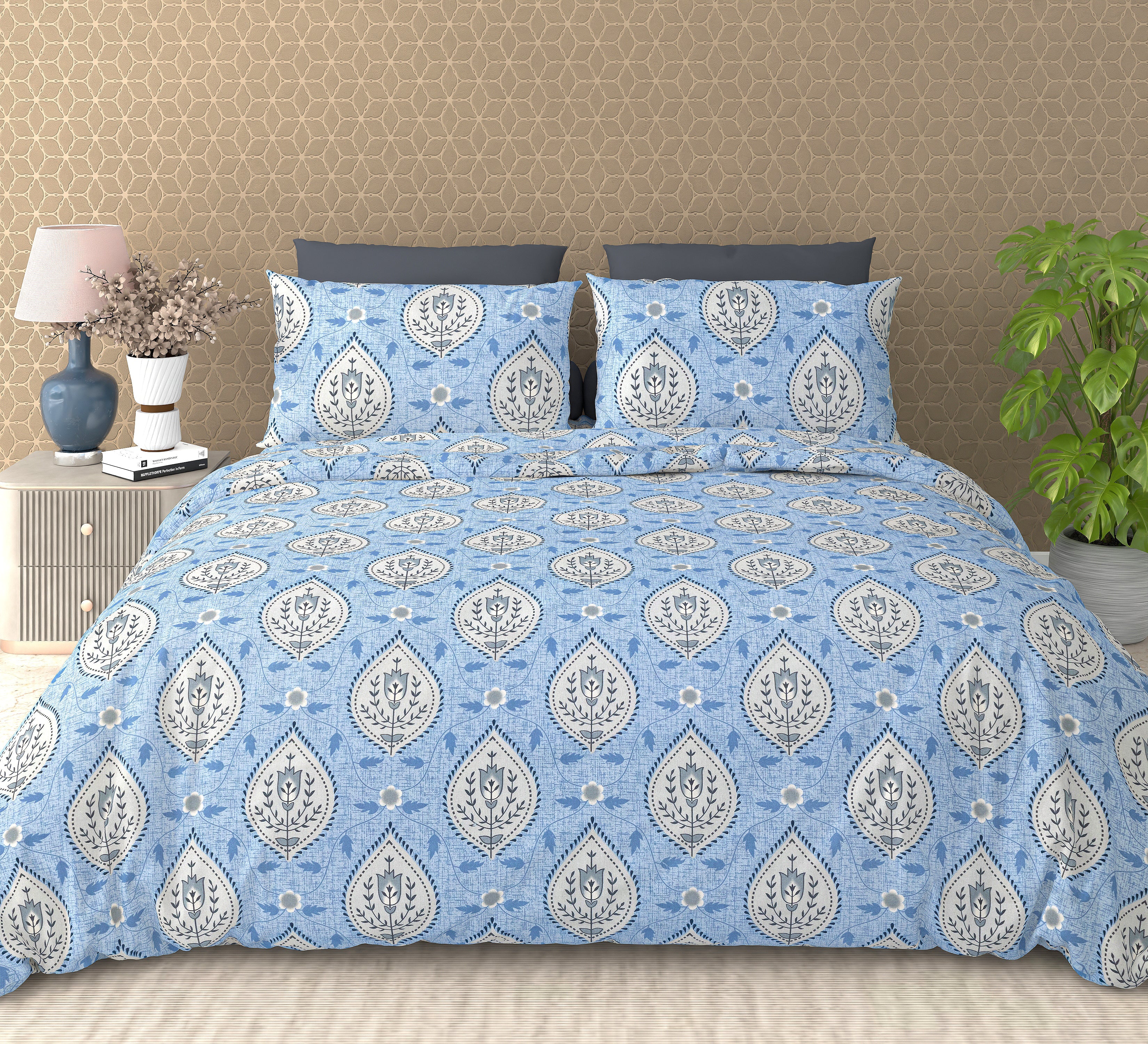 Cotton King Size Bedsheet Set – 120 TC (2.75x2.75m) with 2 Pillow Covers