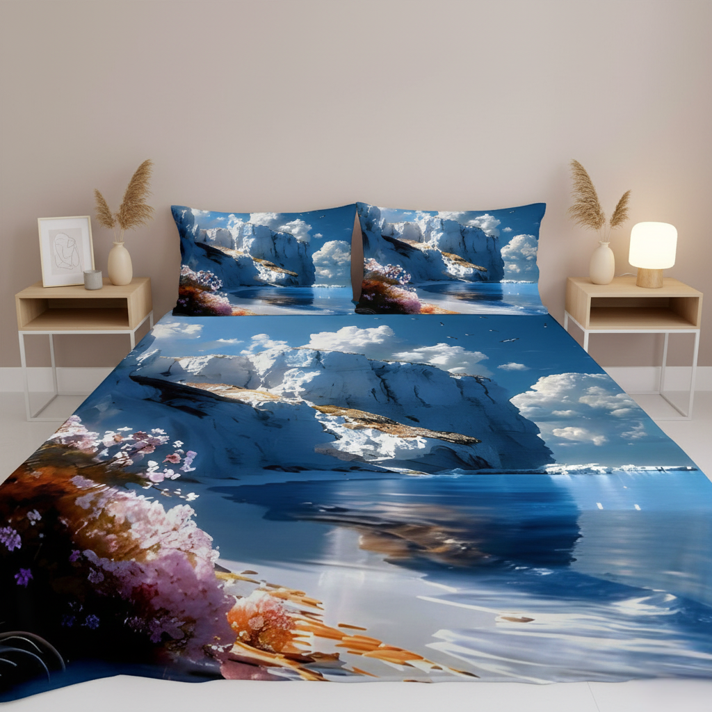 7D Ultra HD Printed Microfiber Bedsheet Set with 2 Pillow Covers