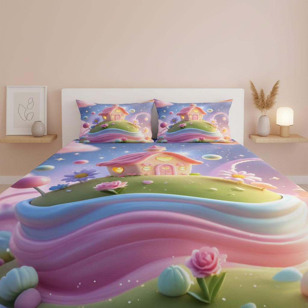 7D Ultra HD Printed Microfiber Bedsheet Set with 2 Pillow Covers