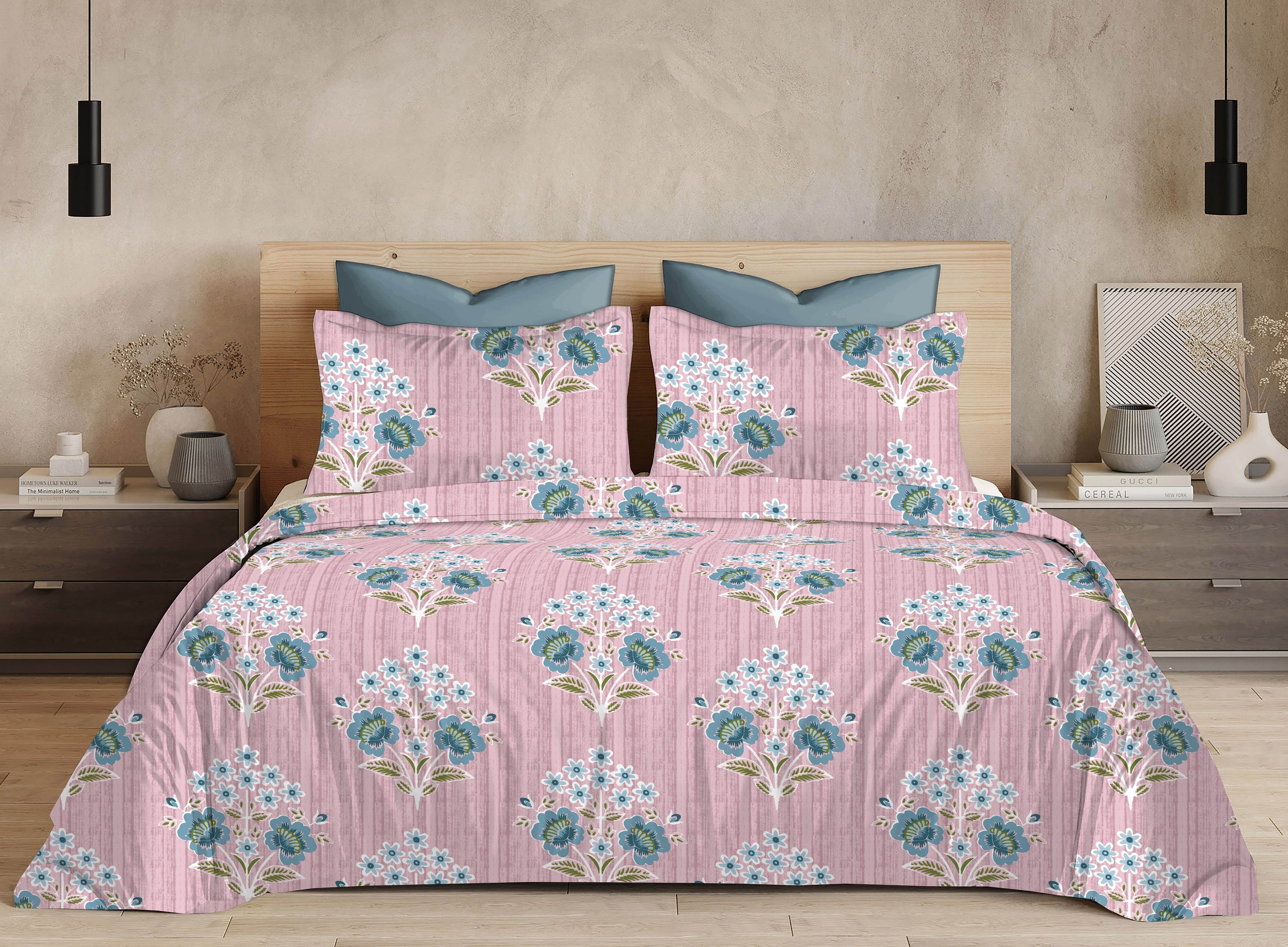 Cotton King Size Bedsheet Set - 144 TC (2.75x2.75m) with 2 Pillow Covers