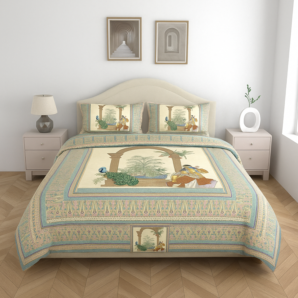 Luxury Satin Cotton 250TC King Size Bedsheet with 2 Pillow Covers (2.75m x 2.75m)