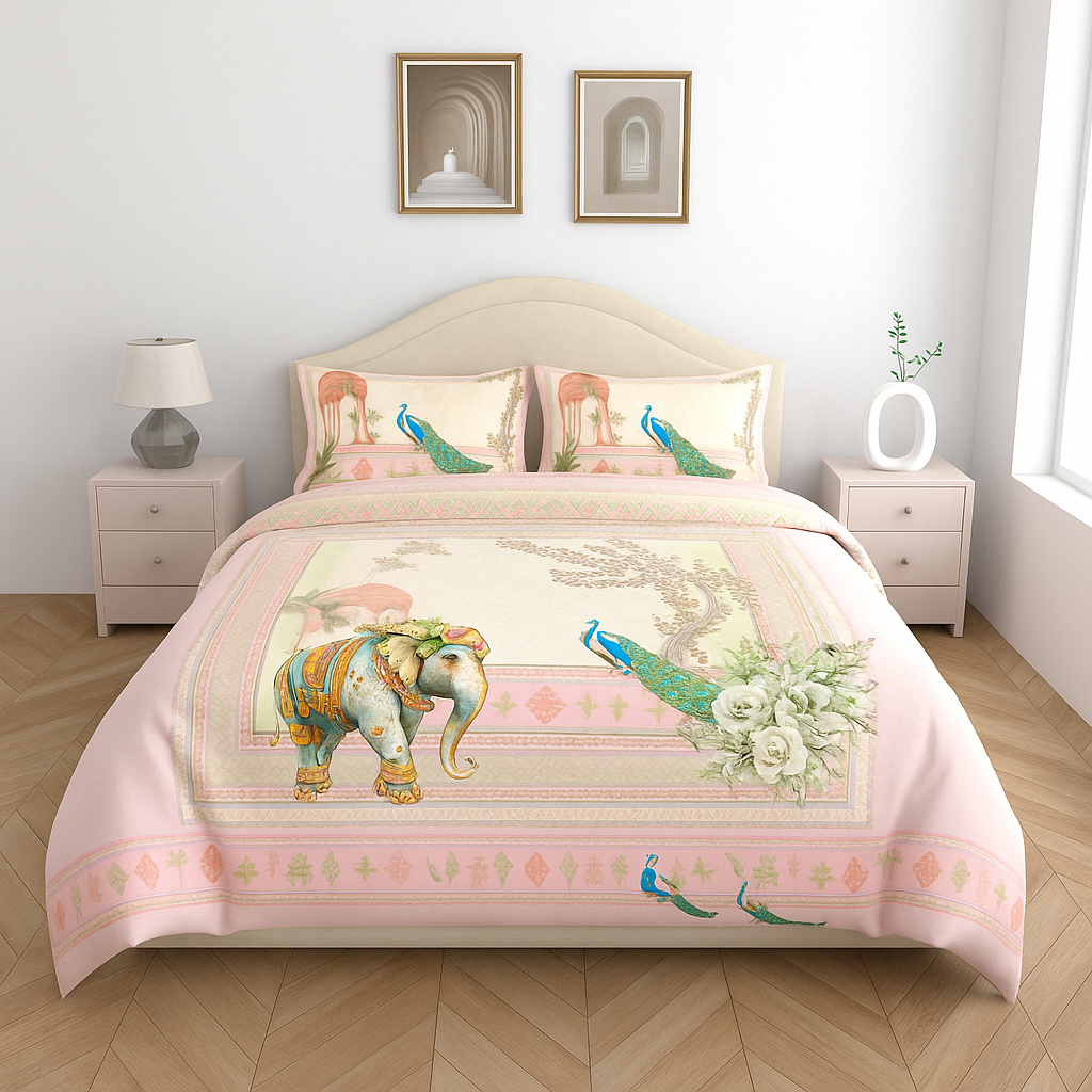 Luxury Satin Cotton 250TC King Size Bedsheet with 2 Pillow Covers (2.75m x 2.75m)