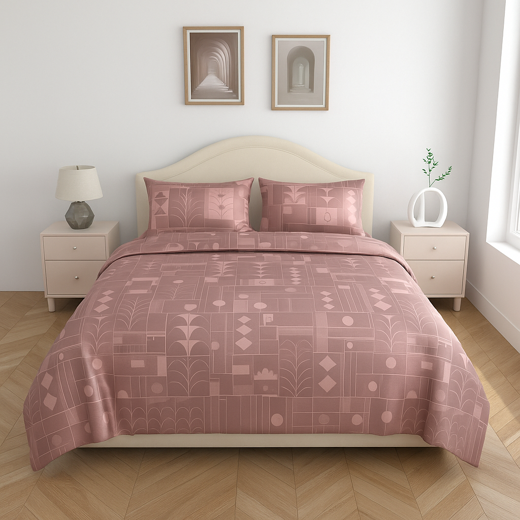 Luxury Satin Cotton King Size Bedsheet with 2 Pillow Covers – 210 TC (2.75m x 2.75m)