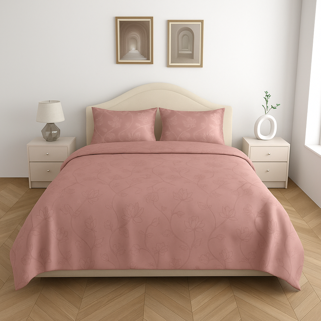 Luxury Satin Cotton King Size Bedsheet with 2 Pillow Covers – 210 TC (2.75m x 2.75m)