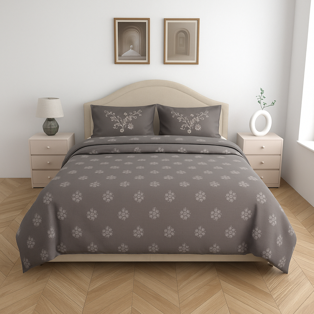 Luxury Satin Cotton King Size Bedsheet with 2 Pillow Covers – 210 TC (2.75m x 2.75m)