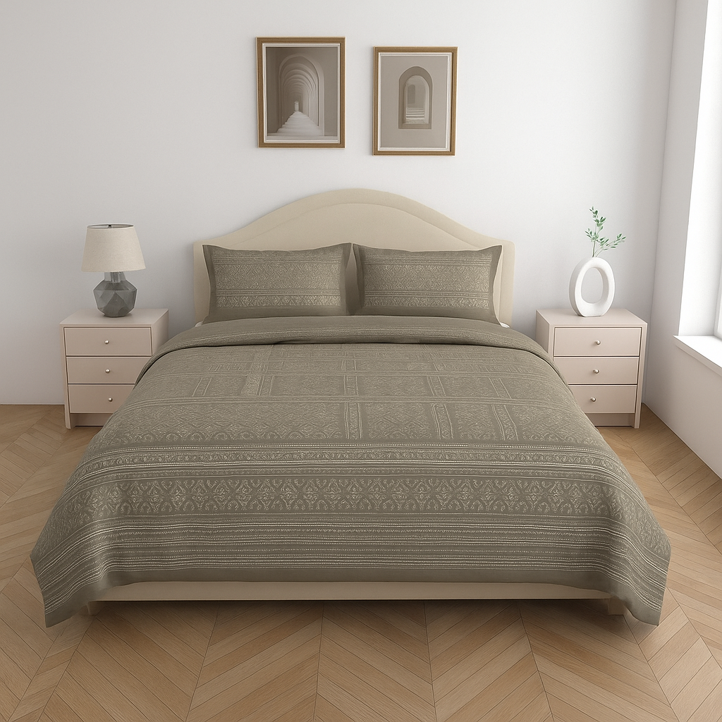 Luxury Satin Cotton King Size Bedsheet with 2 Pillow Covers – 210 TC (2.75m x 2.75m)