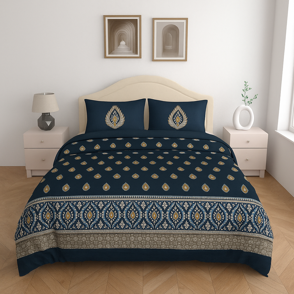 Premium Cotton King Size Double Bed Sheet with 2 Pillow Covers – 120 TC