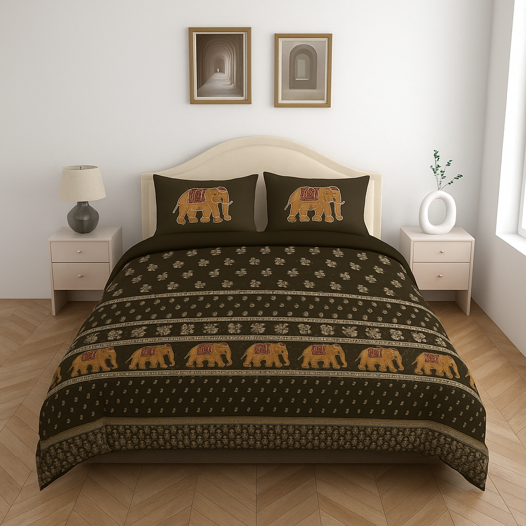 Premium Cotton King Size Double Bed Sheet with 2 Pillow Covers – 120 TC