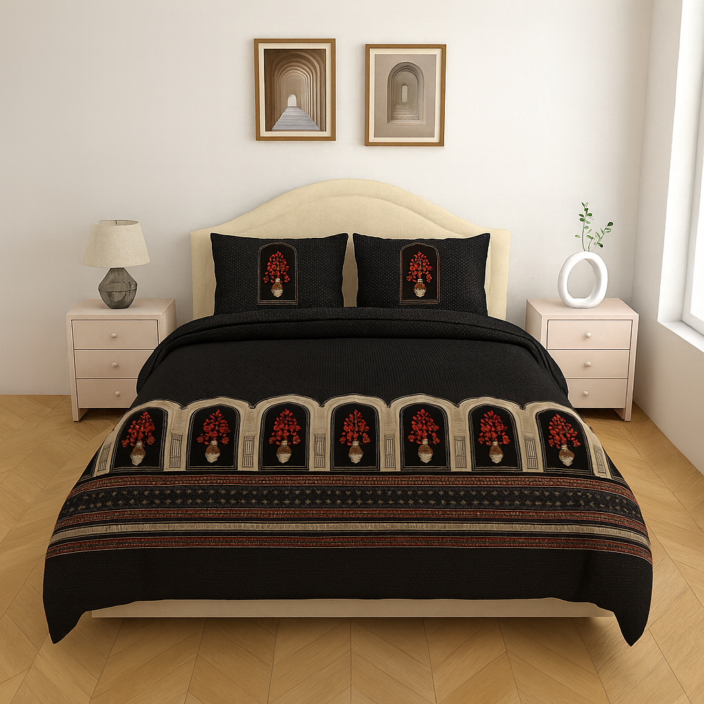 Premium Cotton King Size Double Bed Sheet with 2 Pillow Covers – 120 TC