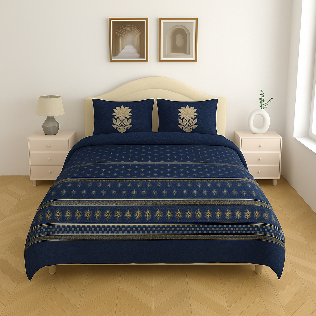 Premium Cotton King Size Double Bed Sheet with 2 Pillow Covers – 120 TC