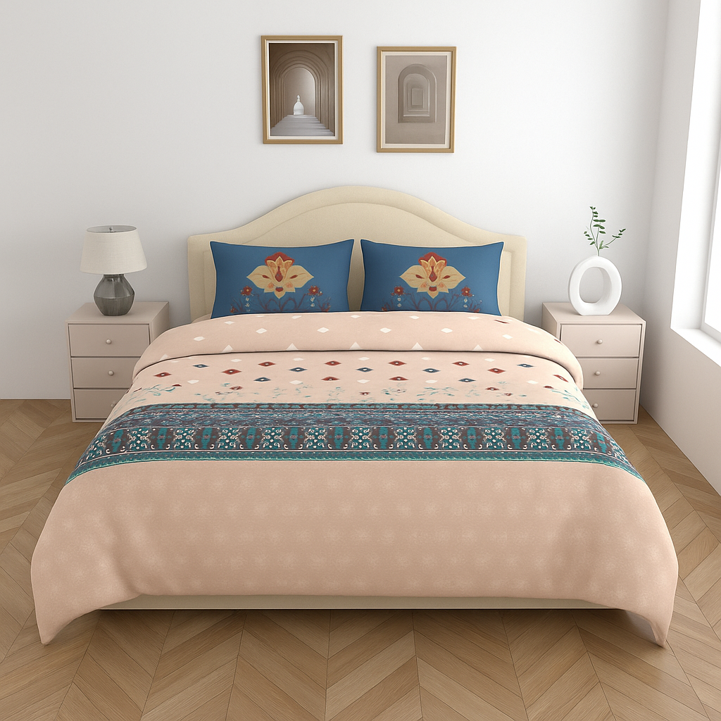 Premium Cotton King Size Double Bedsheet with 2 Pillow Covers – 144 TC