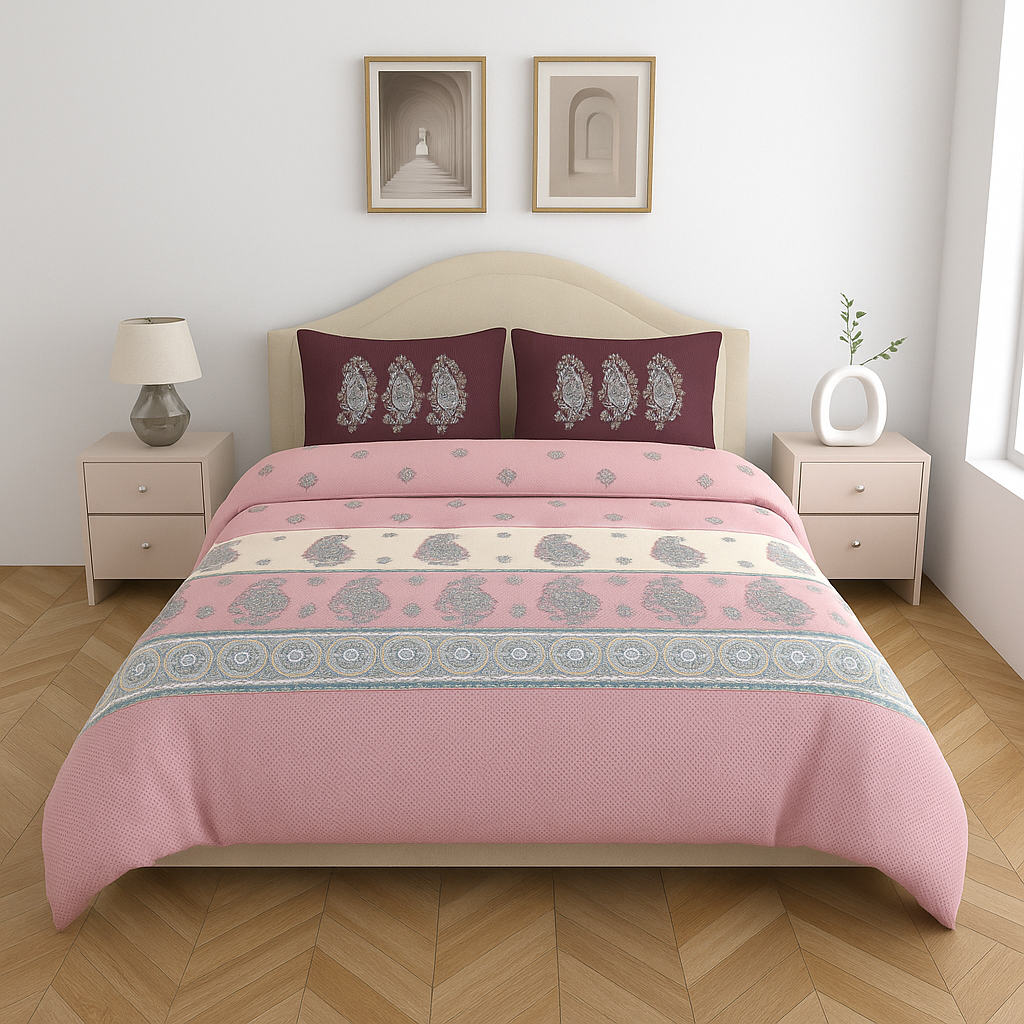 Premium Cotton King Size Double Bedsheet with 2 Pillow Covers – 144 TC (Copy)