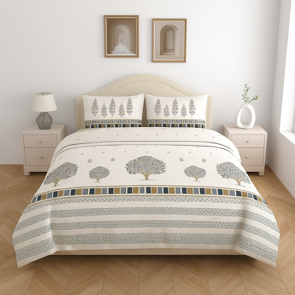 Premium Cotton King Size Double Bedsheet with 2 Pillow Covers – 144 TC