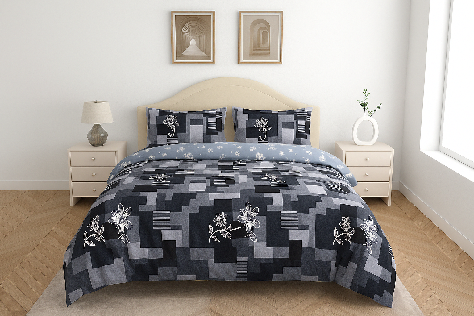 100% Cotton Queen Size Double Bedsheet with 2 Pillow Covers