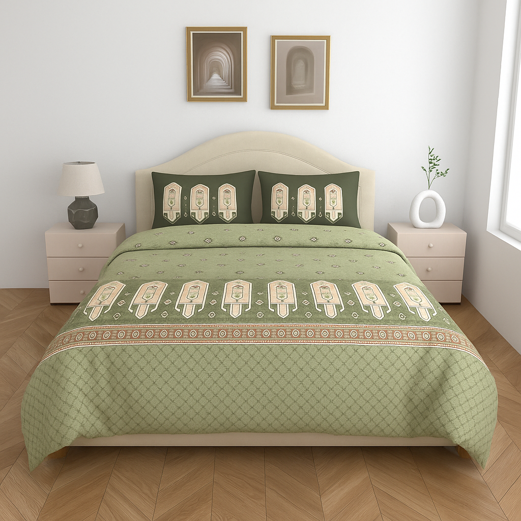 Premium Cotton King Size Double Bedsheet with 2 Pillow Covers – 144 TC