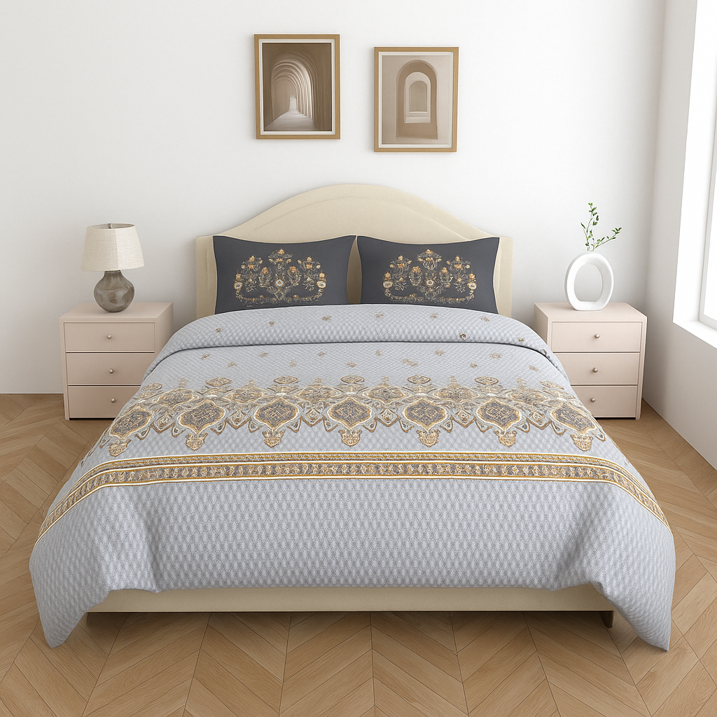 Premium Cotton King Size Double Bedsheet with 2 Pillow Covers – 144 TC
