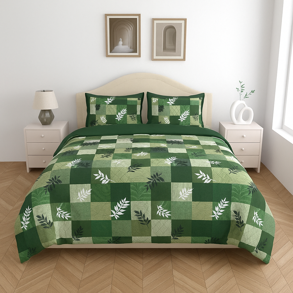 Premium 100% Cotton Double Bed Bedsheet with 2 Pillow Covers – 144 TC | King Size 2.75m x 2.75m