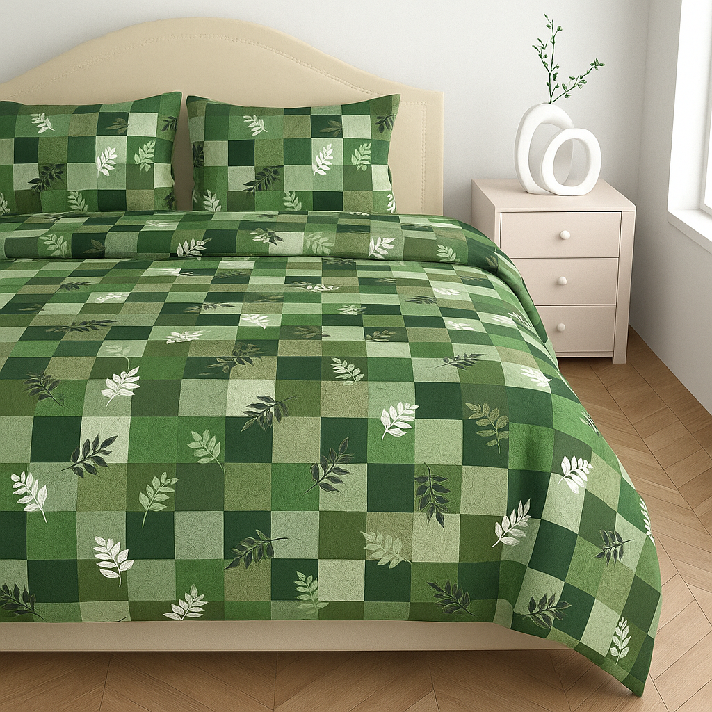 Premium 100% Cotton Double Bed Bedsheet with 2 Pillow Covers – 144 TC | King Size 2.75m x 2.75m
