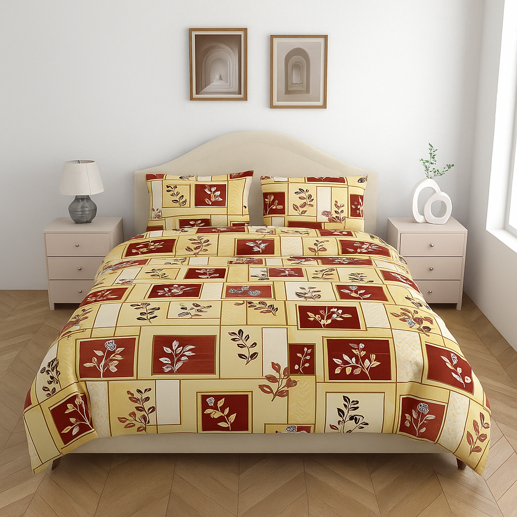 Premium 100% Cotton Double Bed Bedsheet with 2 Pillow Covers – 144 TC | King Size 2.75m x 2.75m