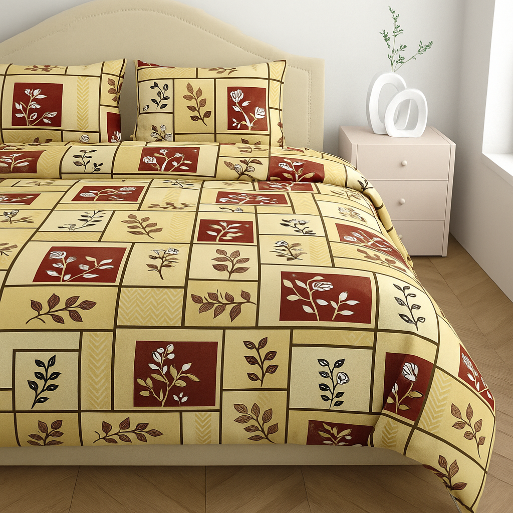 Premium 100% Cotton Double Bed Bedsheet with 2 Pillow Covers – 144 TC | King Size 2.75m x 2.75m