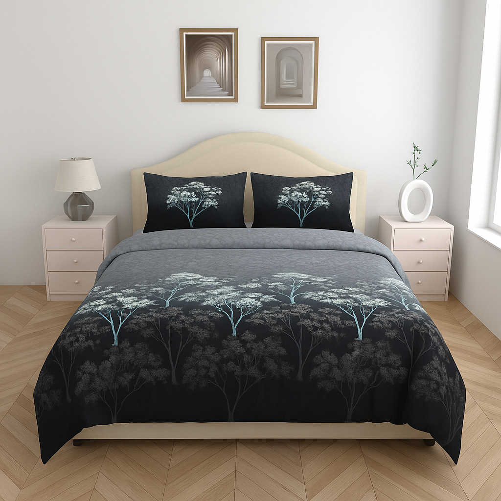 Luxury Cotton 200TC King Size Double Bedsheet with 2 Pillow Covers – 2.75 x 2.75 m