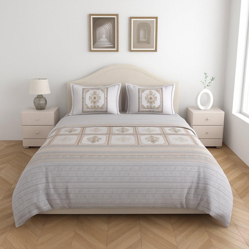 Luxury Cotton 200TC King Size Double Bedsheet with 2 Pillow Covers – 2.75 x 2.75 m