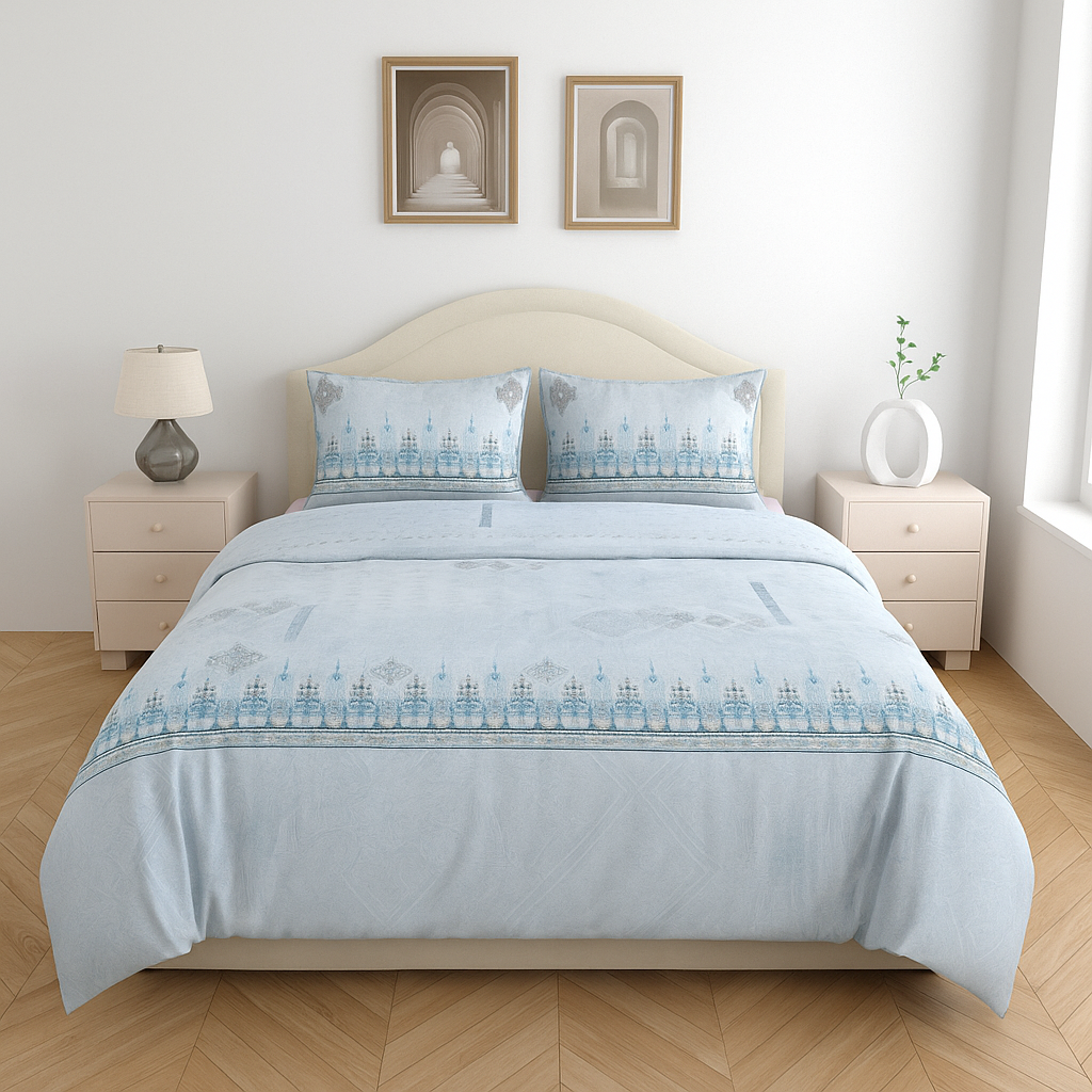Luxury Cotton 200TC King Size Double Bedsheet with 2 Pillow Covers – 2.75 x 2.75 m