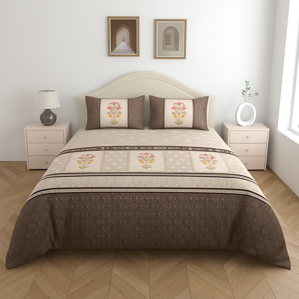 Luxury Cotton 200TC King Size Double Bedsheet with 2 Pillow Covers – 2.75 x 2.75 m