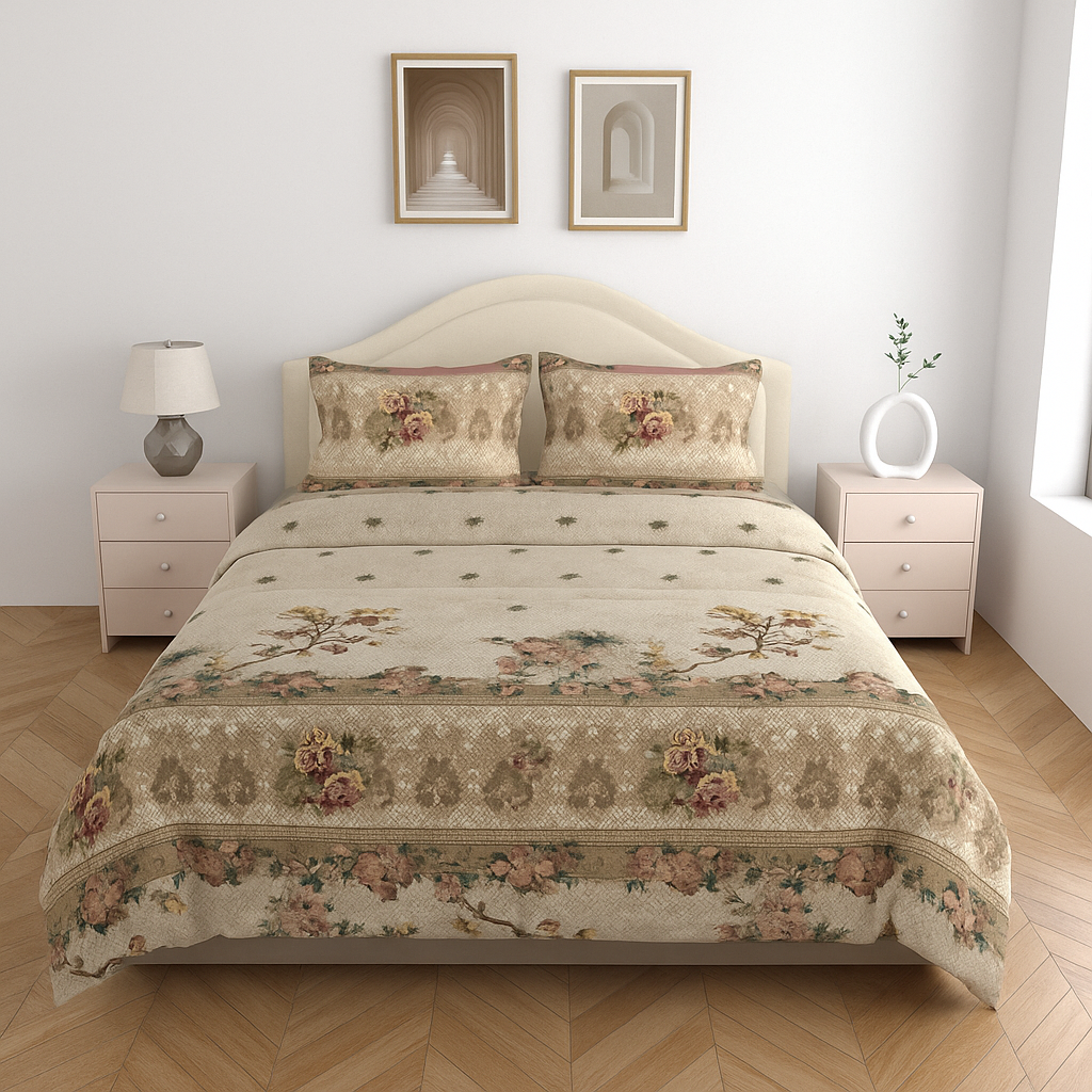 Luxury Cotton 200TC King Size Double Bedsheet with 2 Pillow Covers – 2.75 x 2.75 m
