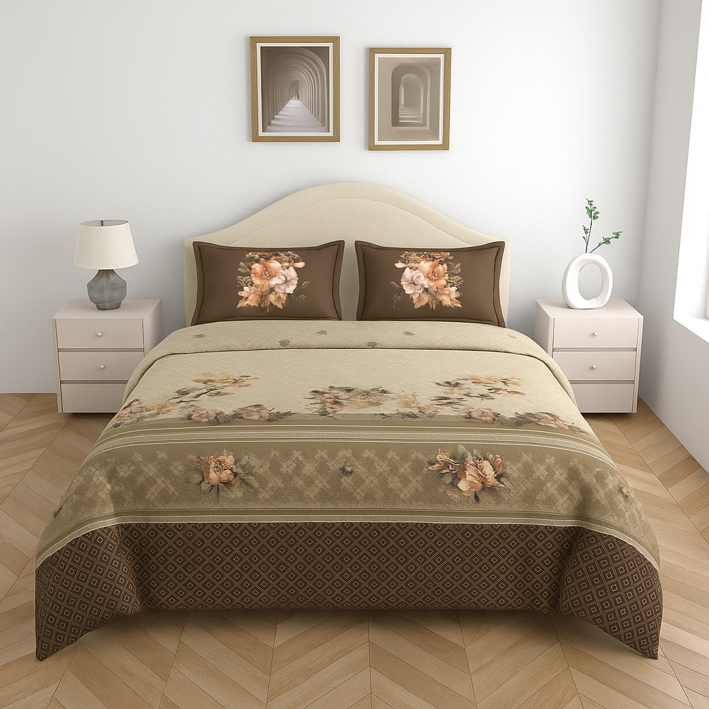 Luxury Cotton 200TC King Size Double Bedsheet with 2 Pillow Covers – 2.75 x 2.75 m
