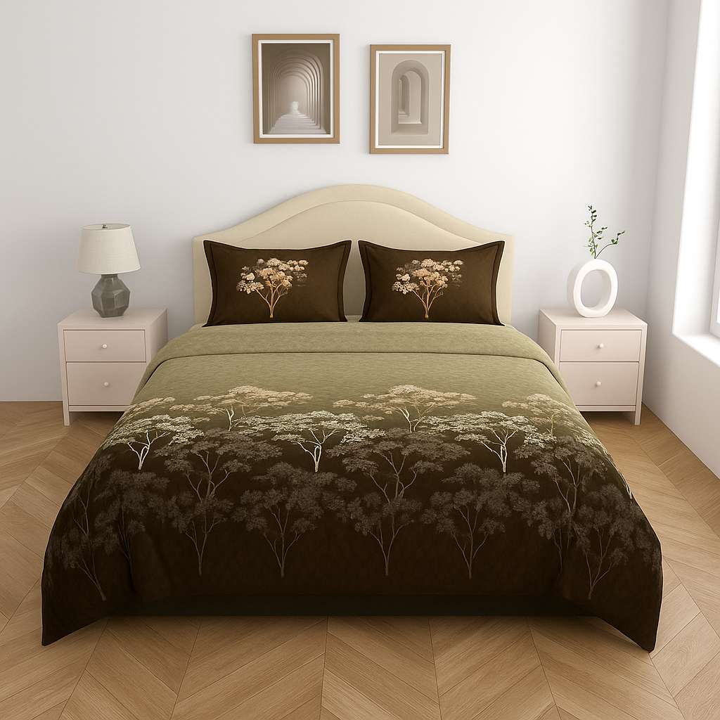 Luxury Cotton 200TC King Size Double Bedsheet with 2 Pillow Covers – 2.75 x 2.75 m
