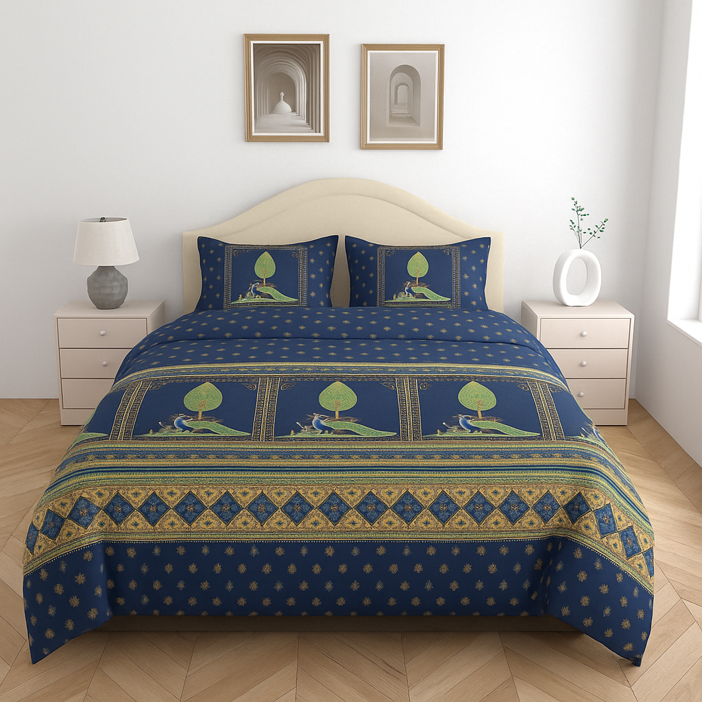 Luxury Cotton 200TC King Size Double Bedsheet with 2 Pillow Covers – 2.75 x 2.75 m