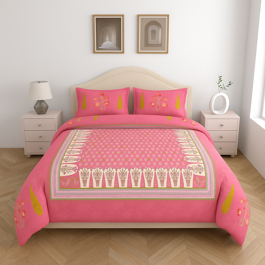 Luxury Satin Cotton 250TC King Size Bedsheet with 2 Pillow Covers (2.75m x 2.75m)