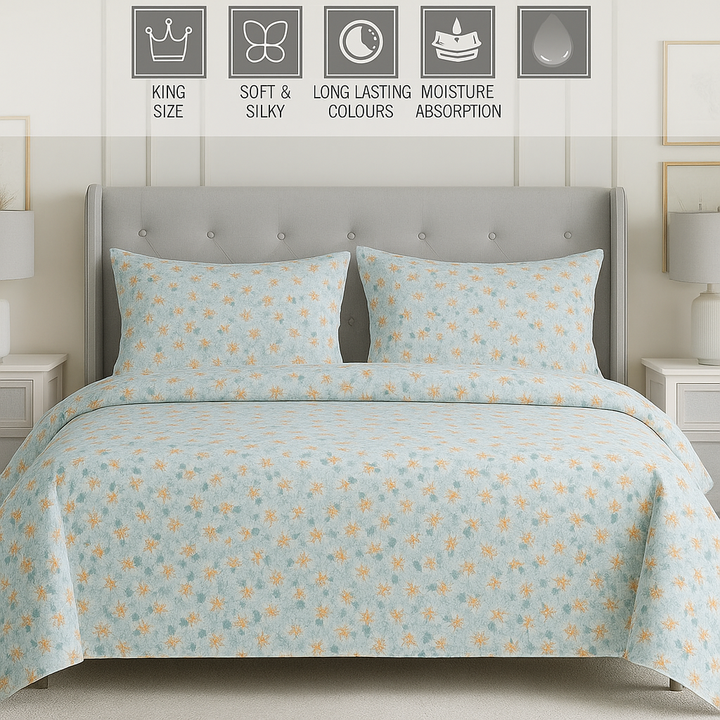 Premium Cotton 180TC King Size Bedsheet with 2 Pillow Covers – 2.75m x 2.75m