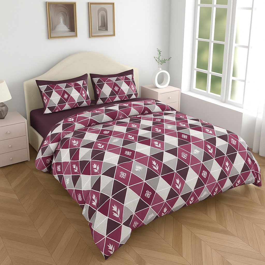 Premium 100% Cotton Double Bed Bedsheet with 2 Pillow Covers – 144 TC | King Size 2.75m x 2.75m