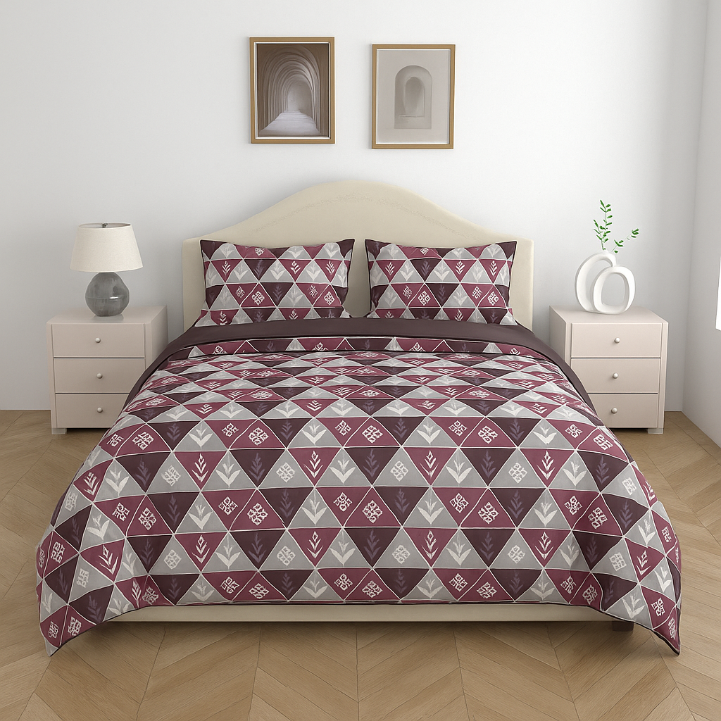 Premium 100% Cotton Double Bed Bedsheet with 2 Pillow Covers – 144 TC | King Size 2.75m x 2.75m