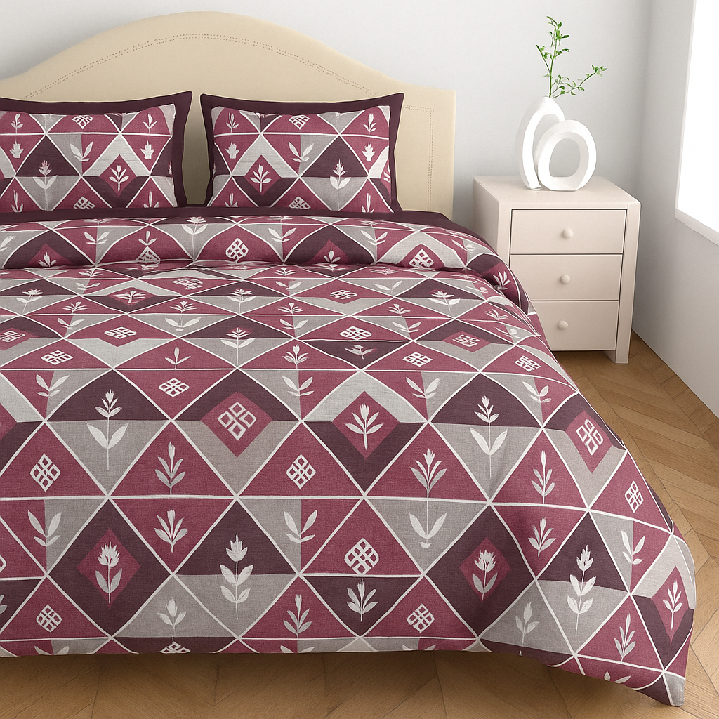 Premium 100% Cotton Double Bed Bedsheet with 2 Pillow Covers – 144 TC | King Size 2.75m x 2.75m