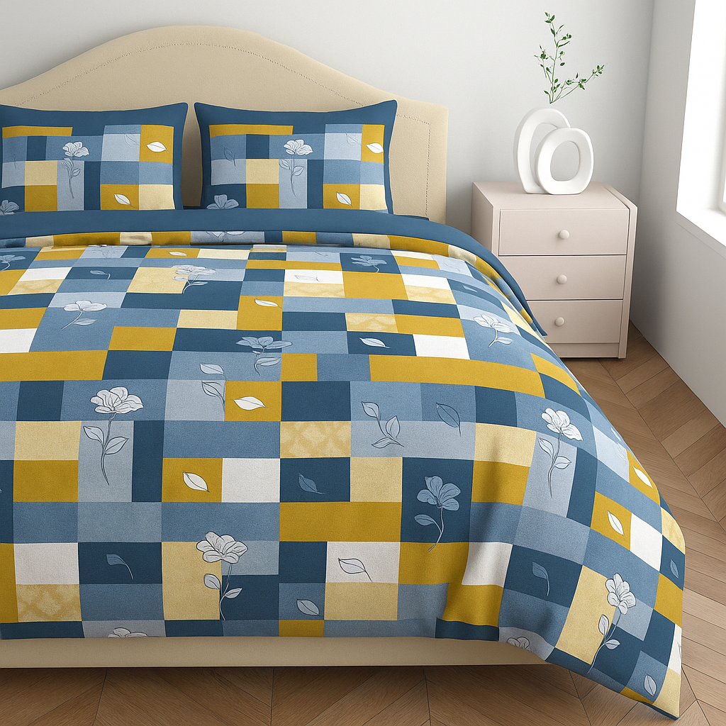 Premium 100% Cotton Double Bed Bedsheet with 2 Pillow Covers – 144 TC | King Size 2.75m x 2.75m