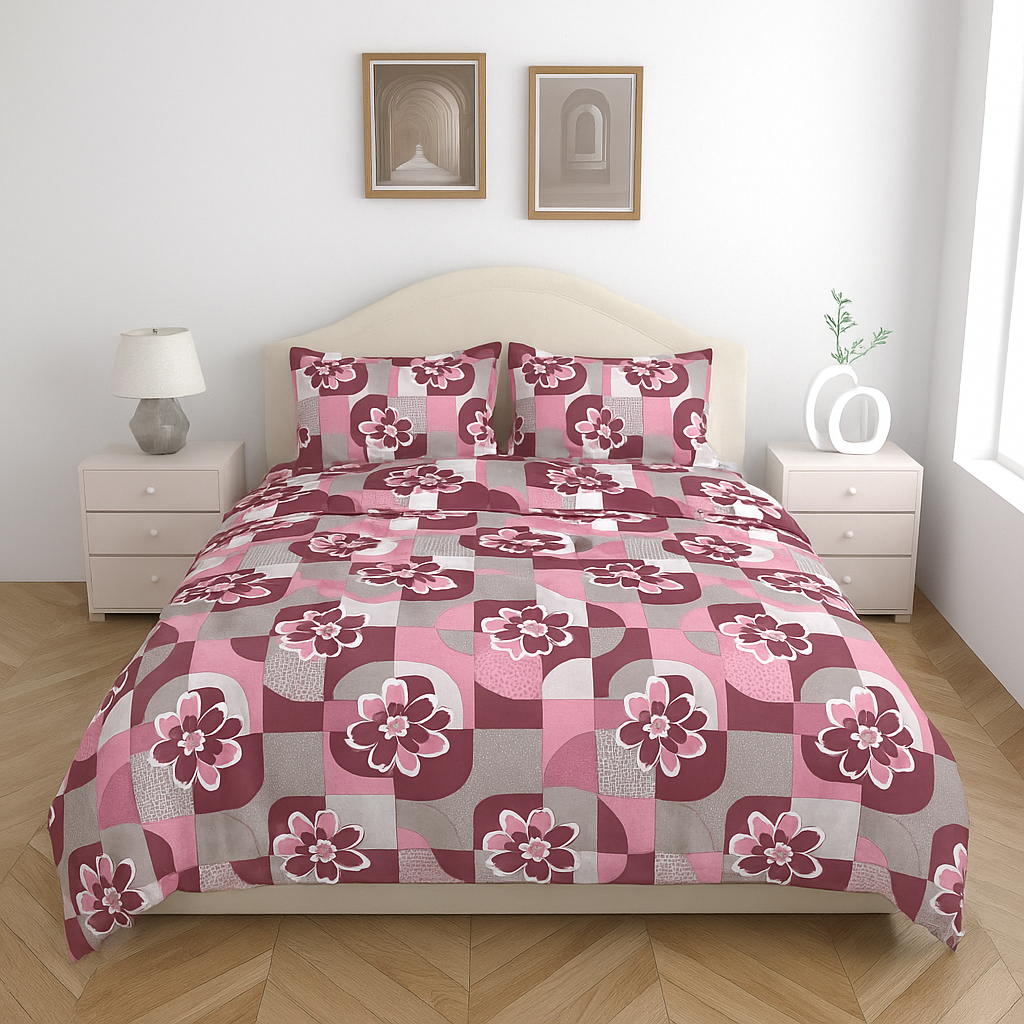 Premium 100% Cotton Double Bed Bedsheet with 2 Pillow Covers – 144 TC | King Size 2.75m x 2.75m