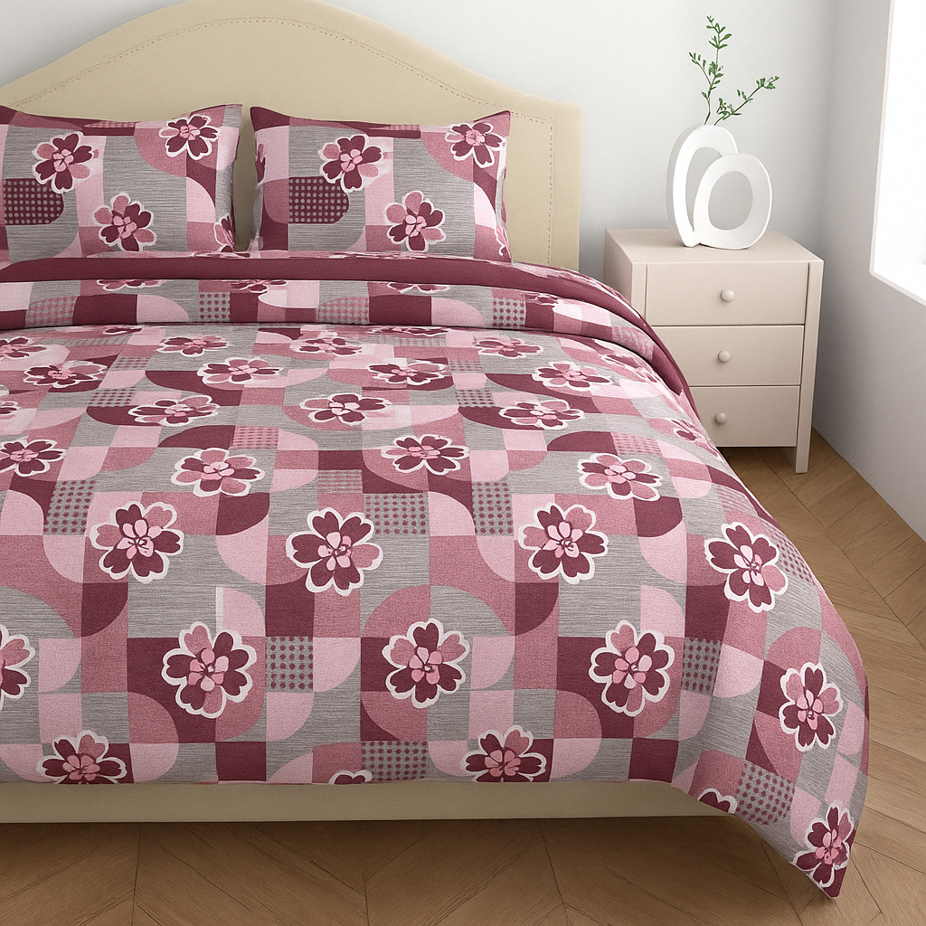 Premium 100% Cotton Double Bed Bedsheet with 2 Pillow Covers – 144 TC | King Size 2.75m x 2.75m