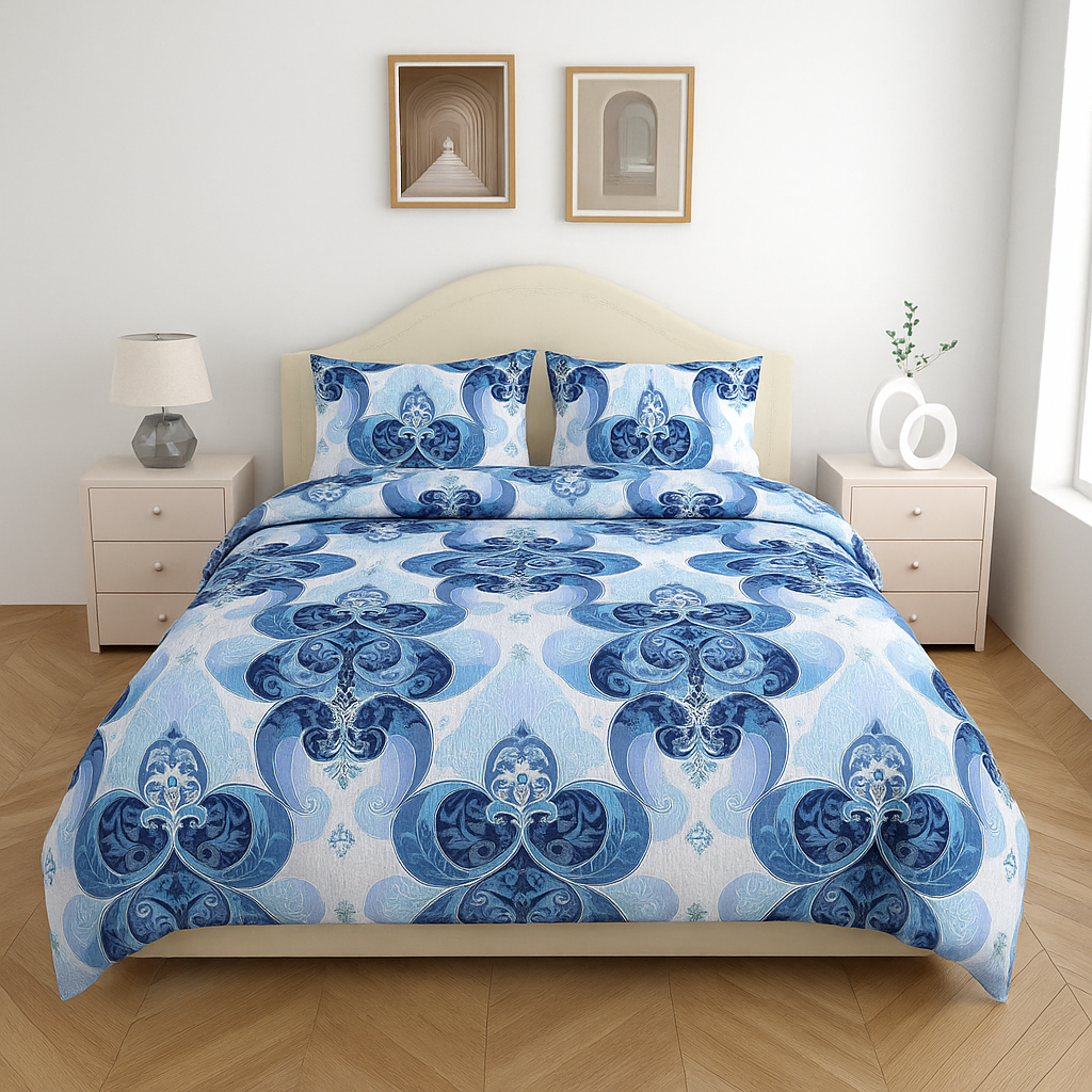 Premium 100% Cotton Double Bed Bedsheet with 2 Pillow Covers – 144 TC | King Size 2.75m x 2.75m