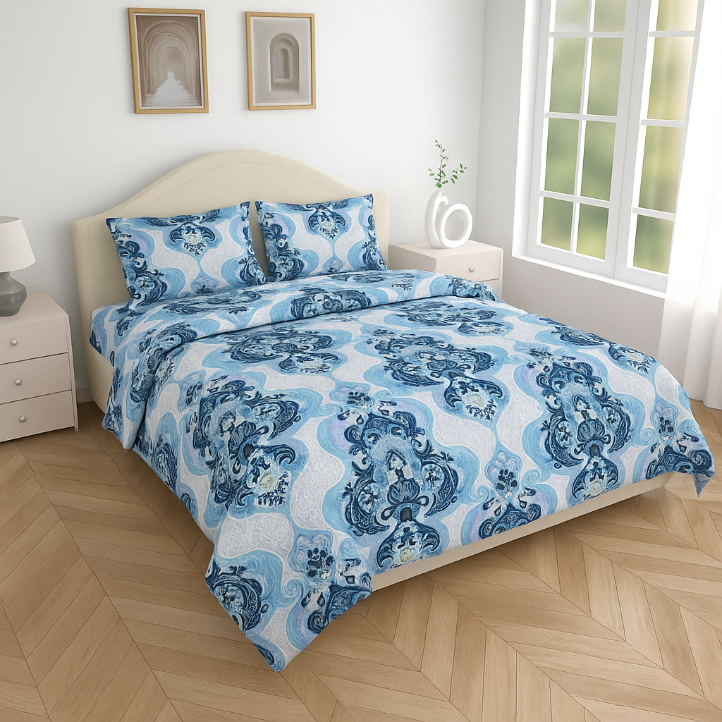 Premium 100% Cotton Double Bed Bedsheet with 2 Pillow Covers – 144 TC | King Size 2.75m x 2.75m
