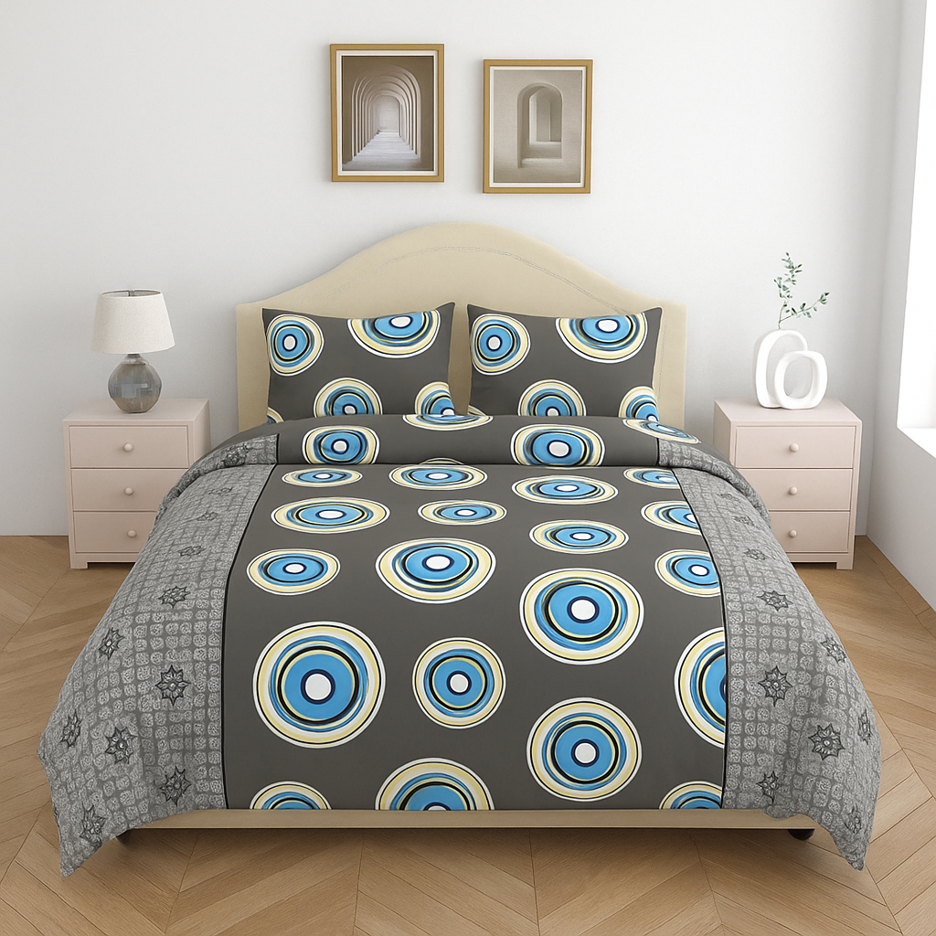 Premium 100% Cotton Double Bed Bedsheet with 2 Pillow Covers – 144 TC | King Size 2.75m x 2.75m