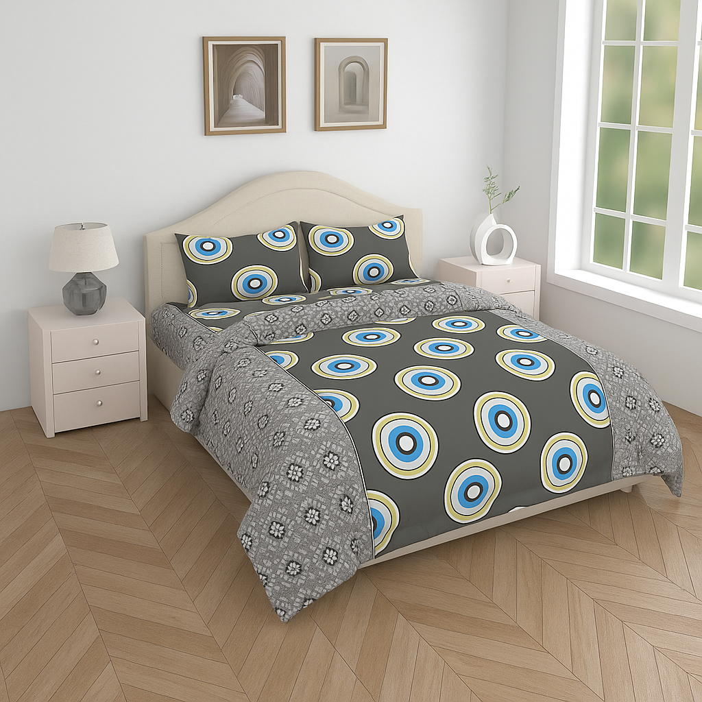 Premium 100% Cotton Double Bed Bedsheet with 2 Pillow Covers – 144 TC | King Size 2.75m x 2.75m
